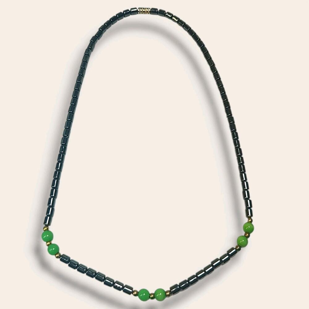 Hematite And‎ Jade Beaded Necklace 16"